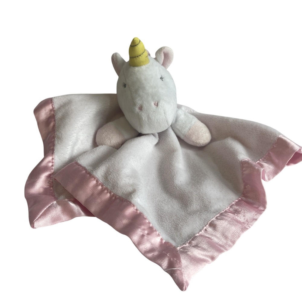 Lovey Security Blanket Plush Pink White Unicorn Gold Satin Sparkles‎